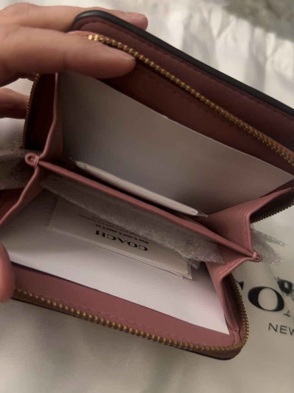 Coach Rose Pink Leather Compact Zip Wallet with Charm - Picture 4 of 5